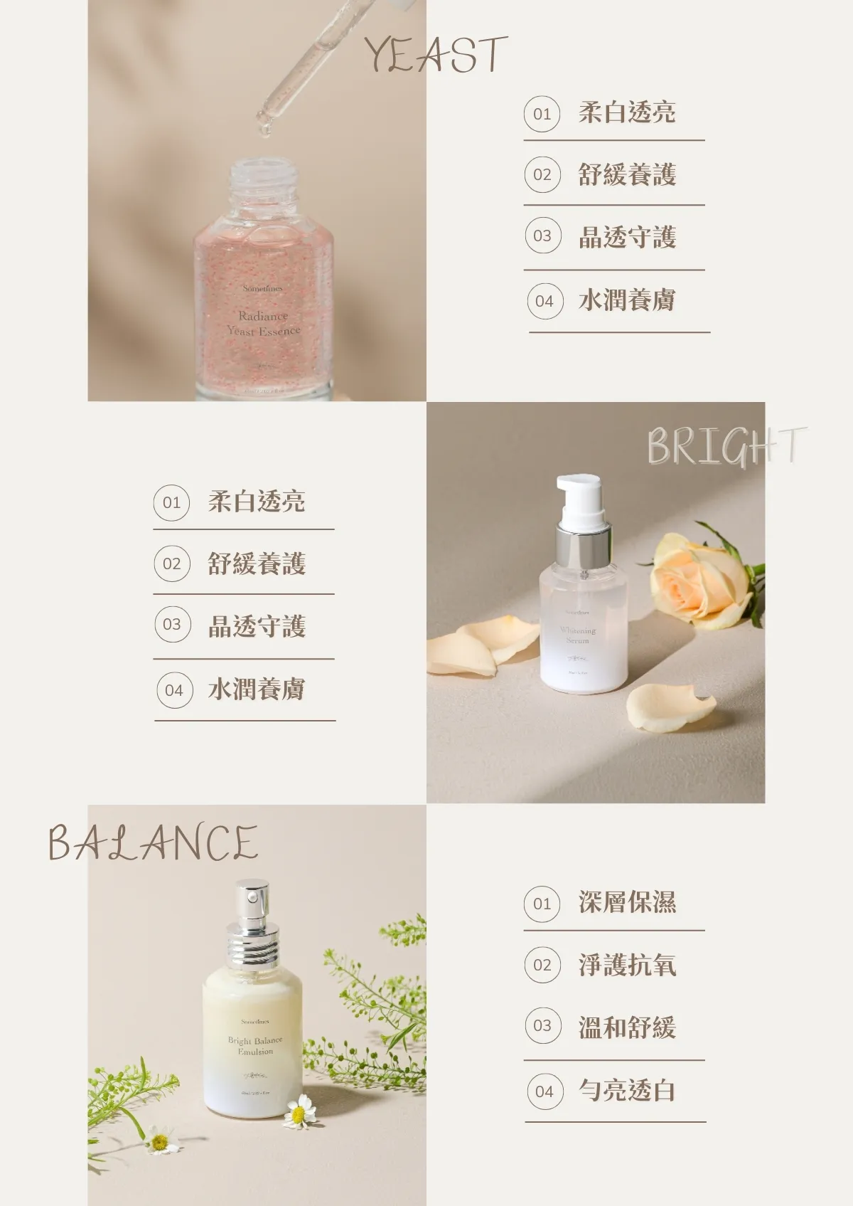 蠟黃族群 基礎保養 精華 sometimes 養膚透亮三步組 形象圖