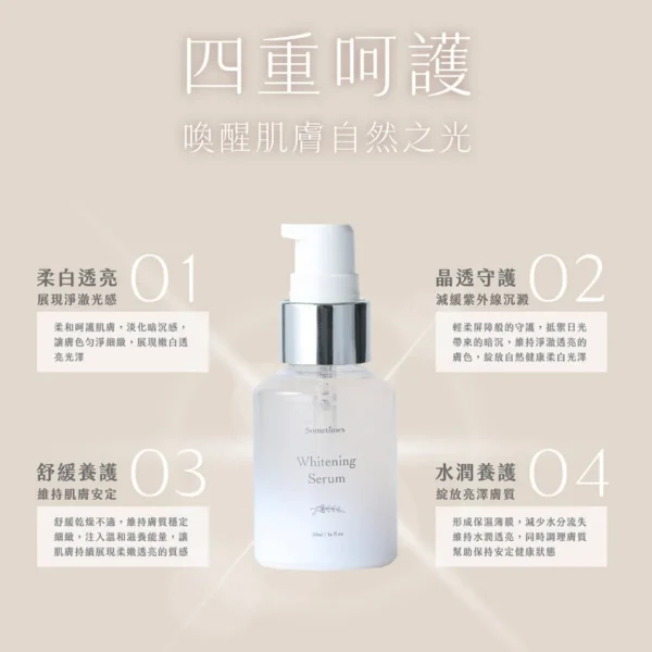 sometimes 淨白精華 功能說明 減緩紫外線沉澱 舒緩 透亮 水潤 平衡油水
